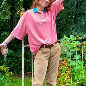 Vintage Harbor Bay San Francisco Pink Striped Retro Casual Collared Shirt
